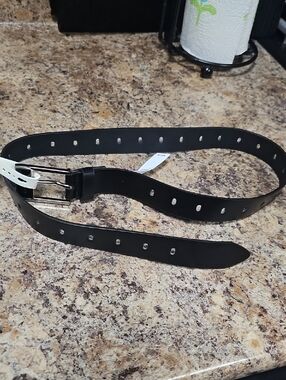 Calvin Klein Black Leather Belt with Silver Buckle